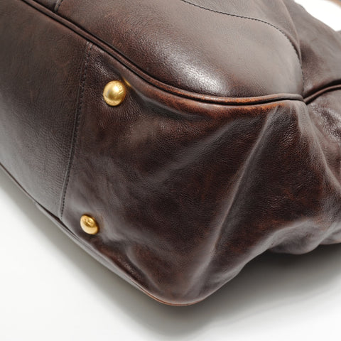 PRADA Glac Calf Large Dome Satchel Handbag Brown WS28769
