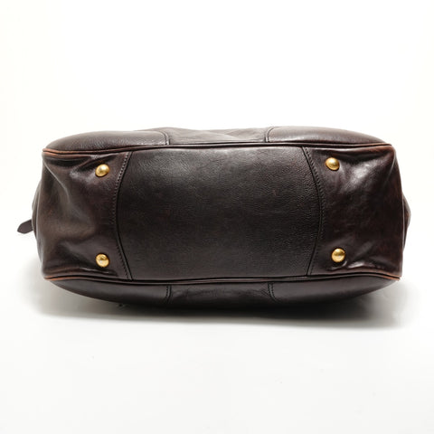 PRADA Glac Calf Large Dome Satchel Handbag Brown WS28769