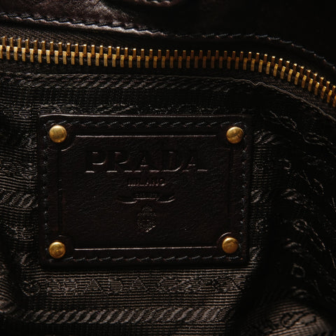 PRADA Glac Calf Large Dome Satchel Handbag Brown WS28769