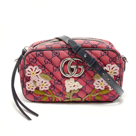 GUCCI GG Marmont Canvas Embroidery Chain Shoulder Bag Red WS28775