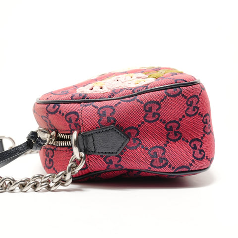 GUCCI GG Marmont Canvas Embroidery Chain Shoulder Bag Red WS28775