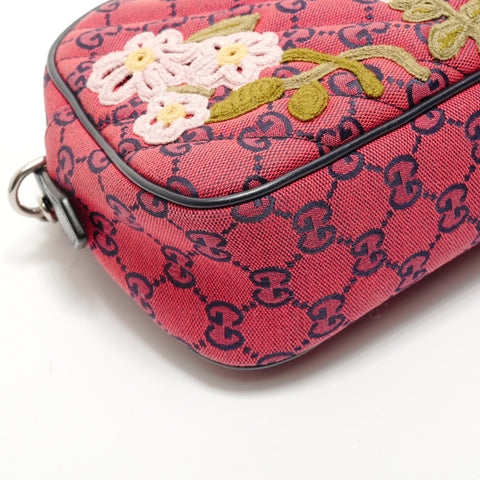GUCCI GG Marmont Canvas Embroidery Chain Shoulder Bag Red WS28775