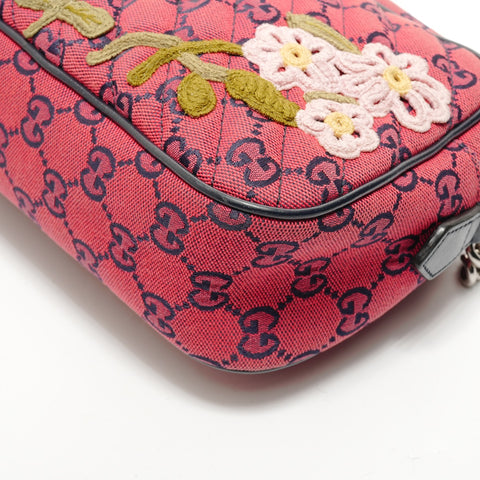 GUCCI GG Marmont Canvas Embroidery Chain Shoulder Bag Red WS28775