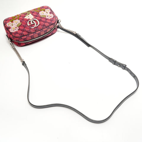 GUCCI GG Marmont Canvas Embroidery Chain Shoulder Bag Red WS28775