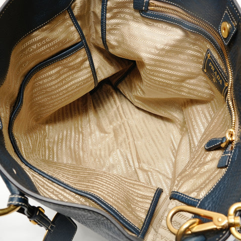 PRADA Vitello 2-way Tote Tote Bag Navy WS28779