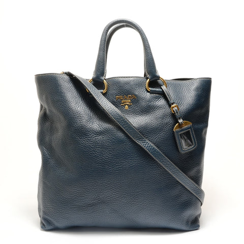 PRADA Vitello 2-way Tote Tote Bag Navy WS28779