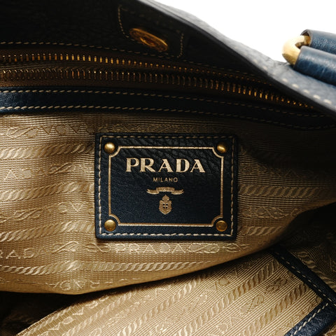 PRADA Vitello 2-way Tote Tote Bag Navy WS28779