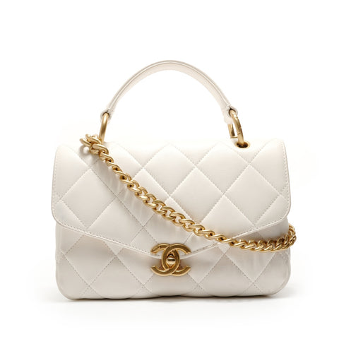 CHANEL Matelass 2-Way Top Handle Lambskin Bag Shoulder Bag white WS28781