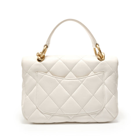 CHANEL Matelass 2-Way Top Handle Lambskin Bag Shoulder Bag white WS28781