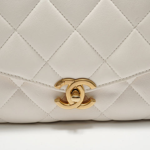 CHANEL Matelass 2-Way Top Handle Lambskin Bag Shoulder Bag white WS28781
