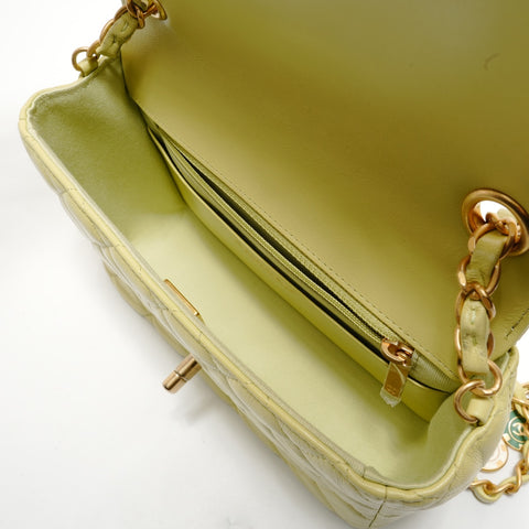 CHANEL Mini Matelass Lambskin Metal Matte Gold Shoulder Bag green WS28783
