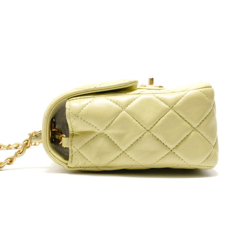 CHANEL Mini Matelass Lambskin Metal Matte Gold Shoulder Bag green WS28783