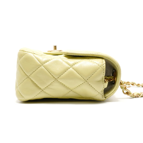 CHANEL Mini Matelass Lambskin Metal Matte Gold Shoulder Bag green WS28783