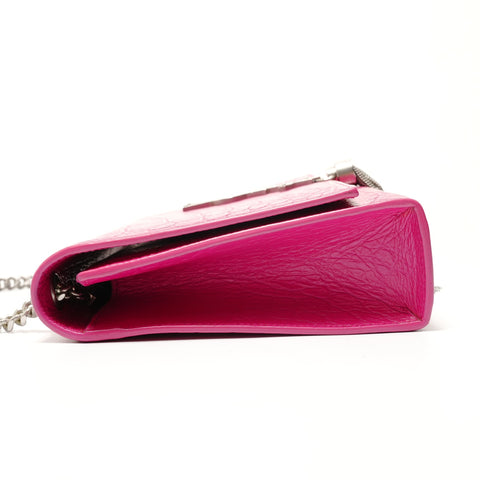 YVES SAINT LAURENT Crocodile Embossed SilverMetal Shoulder Bag pink WS28789