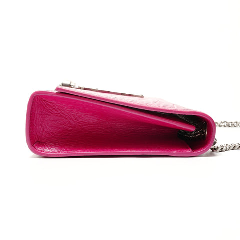 YVES SAINT LAURENT Crocodile Embossed SilverMetal Shoulder Bag pink WS28789
