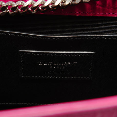YVES SAINT LAURENT Crocodile Embossed SilverMetal Shoulder Bag pink WS28789