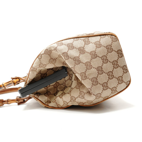 GUCCI GG Canvas Bamboo Handle Clasp Purse Handbag beige WS28795