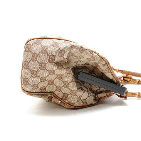 GUCCI GG Canvas Bamboo Handle Clasp Purse Handbag beige WS28795