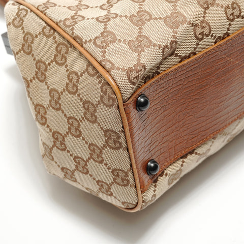 GUCCI GG Canvas Bamboo Handle Clasp Purse Handbag beige WS28795