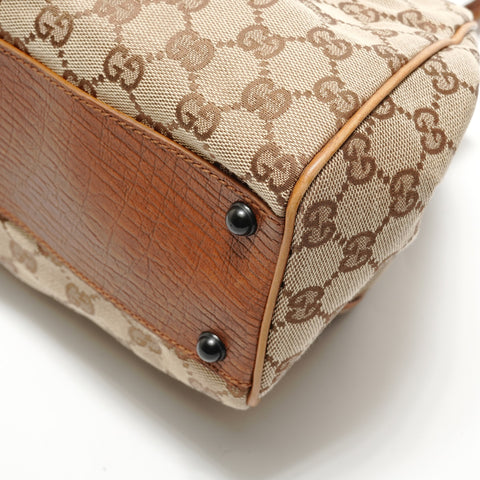 GUCCI GG Canvas Bamboo Handle Clasp Purse Handbag beige WS28795