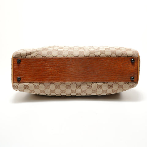 GUCCI GG Canvas Bamboo Handle Clasp Purse Handbag beige WS28795