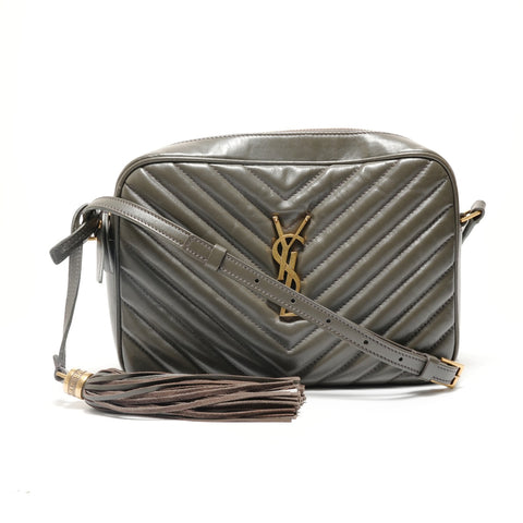 YVES SAINT LAURENT Quilted Gold Metal Shoulder Bag gray WS28815