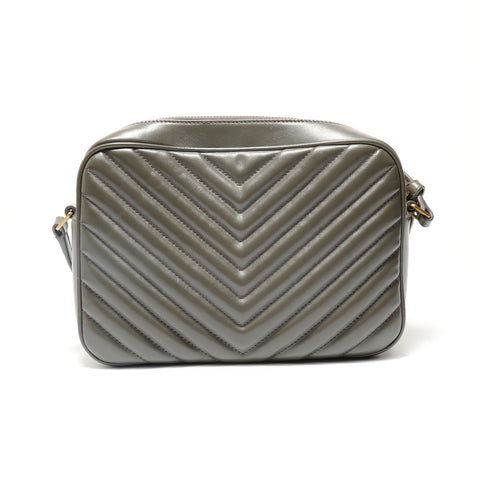 YVES SAINT LAURENT Quilted Gold Metal Shoulder Bag gray WS28815