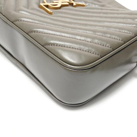 YVES SAINT LAURENT Quilted Gold Metal Shoulder Bag gray WS28815