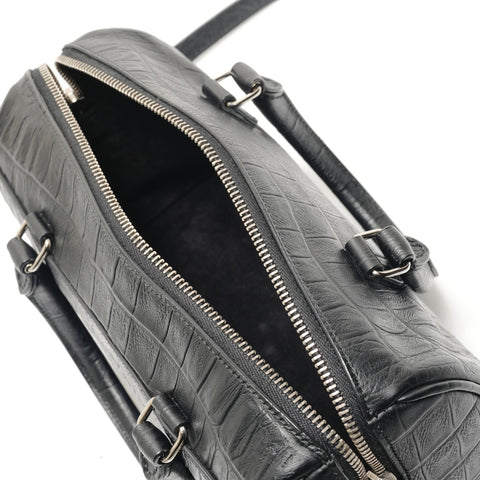 YVES SAINT LAURENT Baby Duffle Crocodile Embossed 2-Way Bag Handbag black WS28818