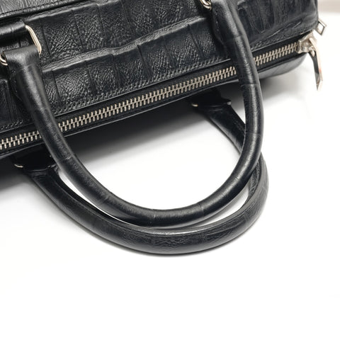 YVES SAINT LAURENT Baby Duffle Crocodile Embossed 2-Way Bag Handbag black WS28818