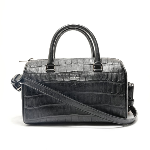 YVES SAINT LAURENT Baby Duffle Crocodile Embossed 2-Way Bag Handbag black WS28818