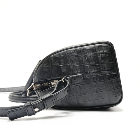 YVES SAINT LAURENT Baby Duffle Crocodile Embossed 2-Way Bag Handbag black WS28818