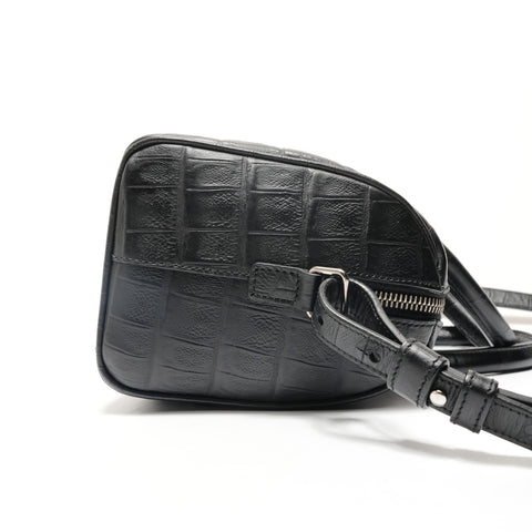 YVES SAINT LAURENT Baby Duffle Crocodile Embossed 2-Way Bag Handbag black WS28818