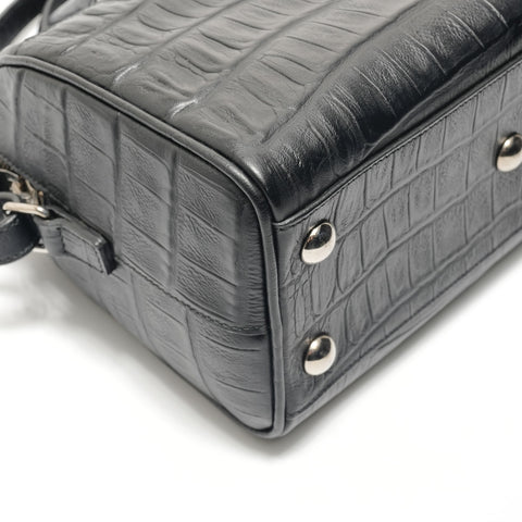 YVES SAINT LAURENT Baby Duffle Crocodile Embossed 2-Way Bag Handbag black WS28818