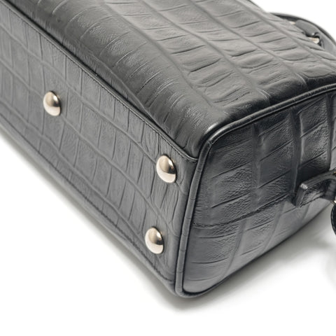 YVES SAINT LAURENT Baby Duffle Crocodile Embossed 2-Way Bag Handbag black WS28818