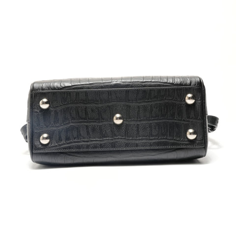 YVES SAINT LAURENT Baby Duffle Crocodile Embossed 2-Way Bag Handbag black WS28818