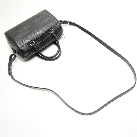 YVES SAINT LAURENT Baby Duffle Crocodile Embossed 2-Way Bag Handbag black WS28818