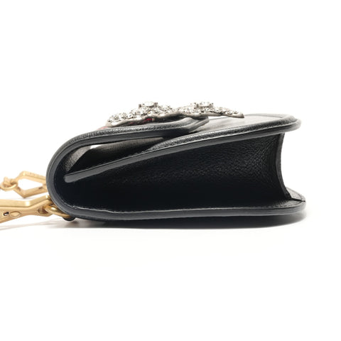 GUCCI Sherry Line Butterfly Rhinestone Shoulder Bag black WS28824