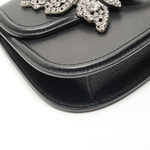 GUCCI Sherry Line Butterfly Rhinestone Shoulder Bag black WS28824