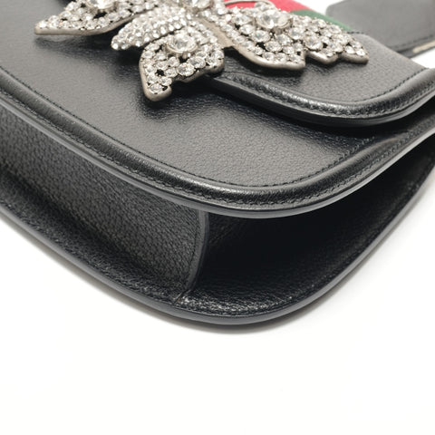 GUCCI Sherry Line Butterfly Rhinestone Shoulder Bag black WS28824