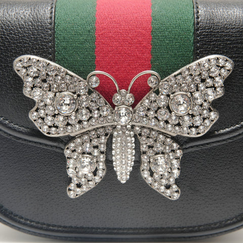 GUCCI Sherry Line Butterfly Rhinestone Shoulder Bag black WS28824