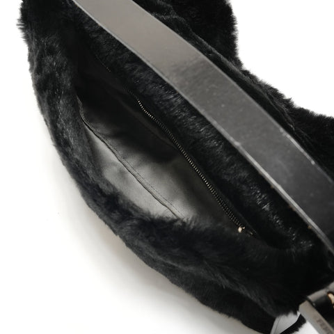 FENDI Mamma Bucket Lapin Fur Shoulder Bag black WS28825