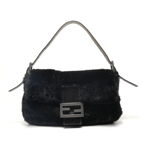 FENDI Mamma Bucket Lapin Fur Shoulder Bag black WS28825