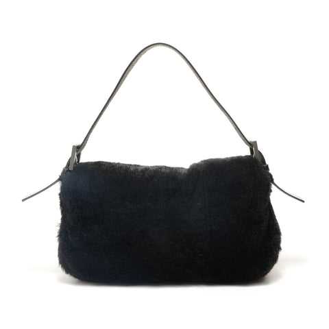 FENDI Mamma Bucket Lapin Fur Shoulder Bag black WS28825