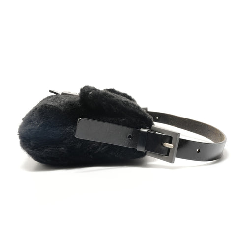 FENDI Mamma Bucket Lapin Fur Shoulder Bag black WS28825