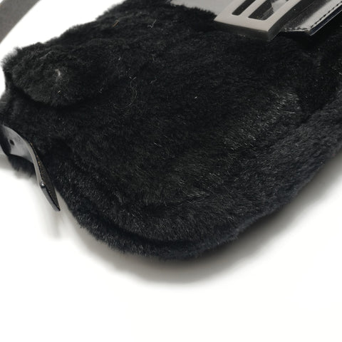 FENDI Mamma Bucket Lapin Fur Shoulder Bag black WS28825