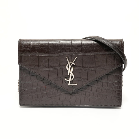 YVES SAINT LAURENT Chain wallet, crocodile embossed Shoulder Bag Brown WS28829