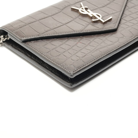 YVES SAINT LAURENT Chain wallet, crocodile embossed Shoulder Bag Brown WS28829