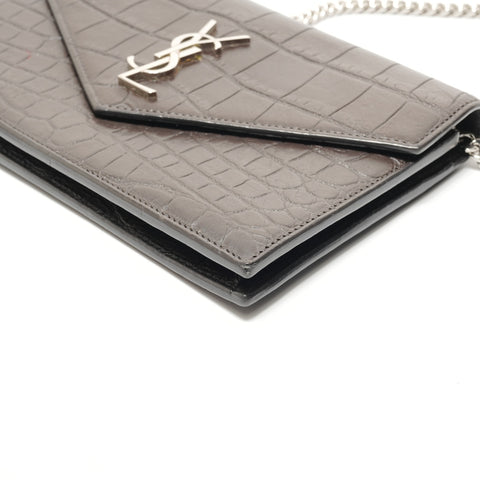 YVES SAINT LAURENT Chain wallet, crocodile embossed Shoulder Bag Brown WS28829