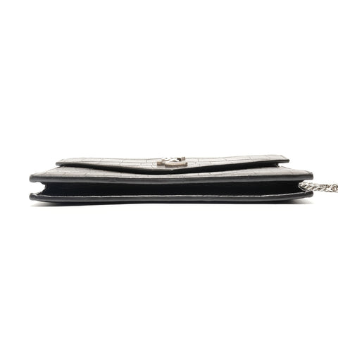 YVES SAINT LAURENT Chain wallet, crocodile embossed Shoulder Bag Brown WS28829